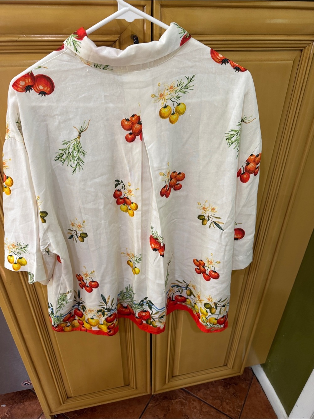 Linen-Blend White Fruit Print Button-Down Shirt - Picture 2 of 2